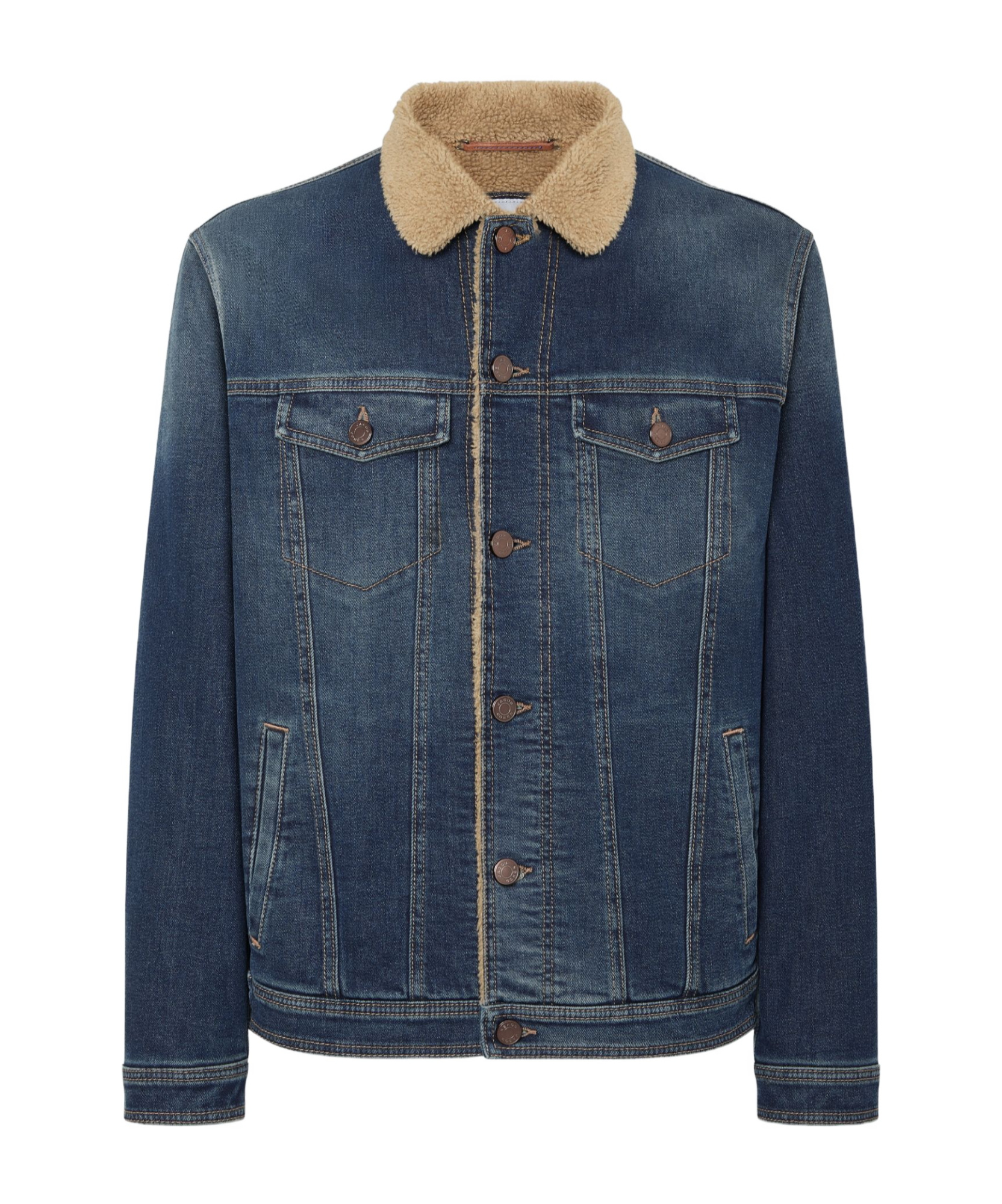 Jacob Cohen Sherpa Truck Driver Denim Coat In Blue