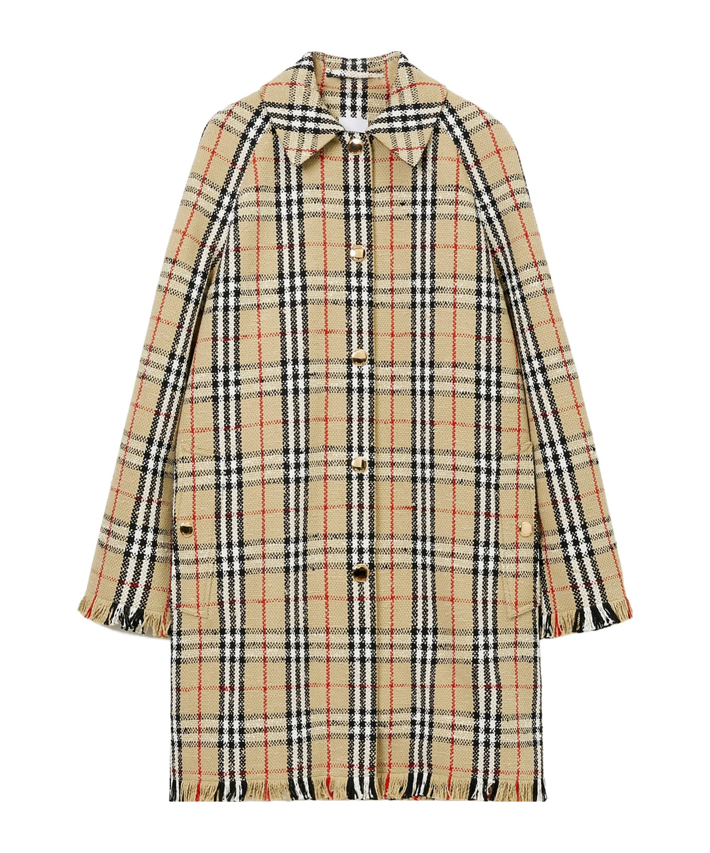 Shop Burberry Bouclé Checkered Buttoned Raincoat In Nude