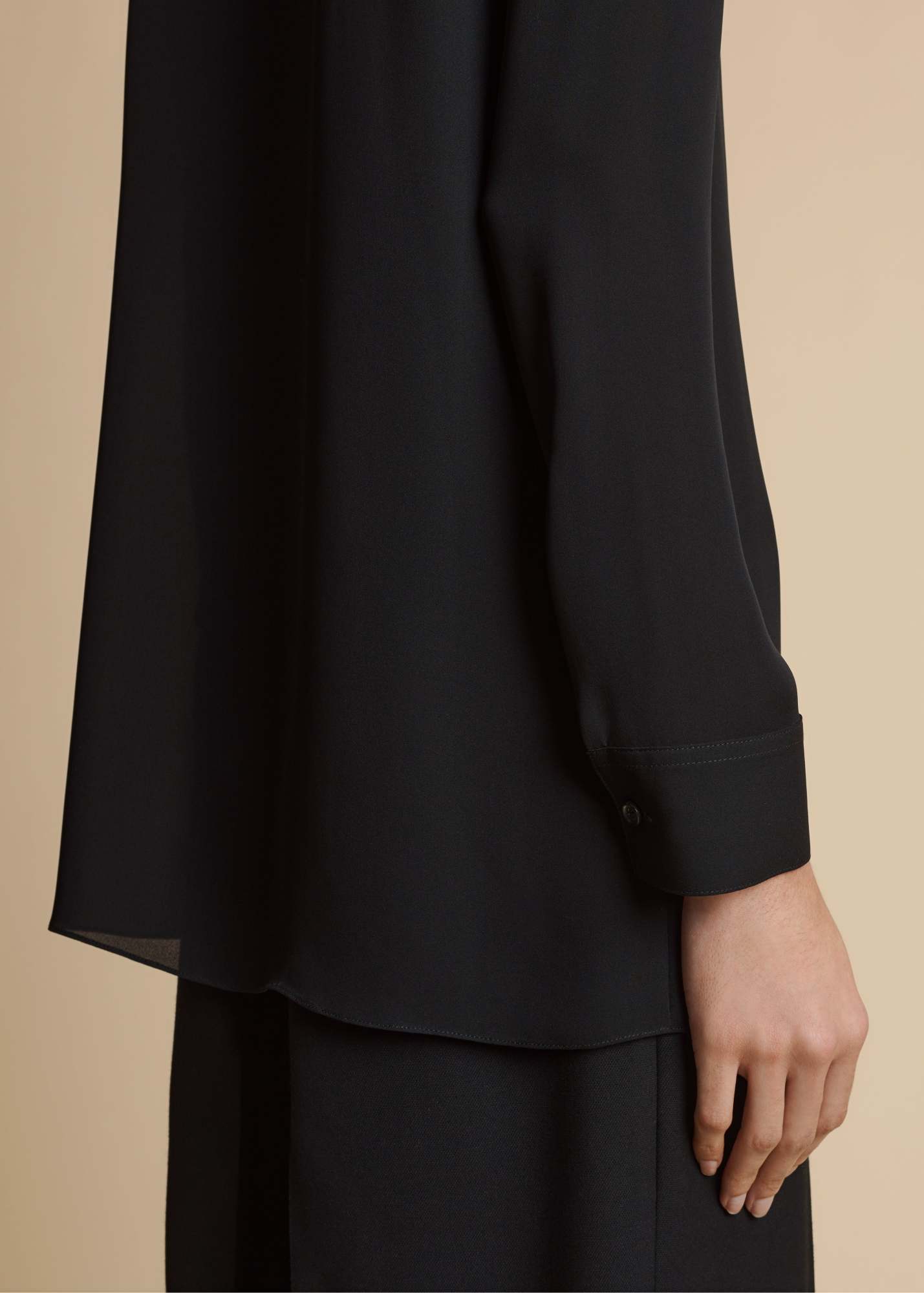 Khaite Ruffled Collared Sheer Fabric Long Sleeve Top In Black