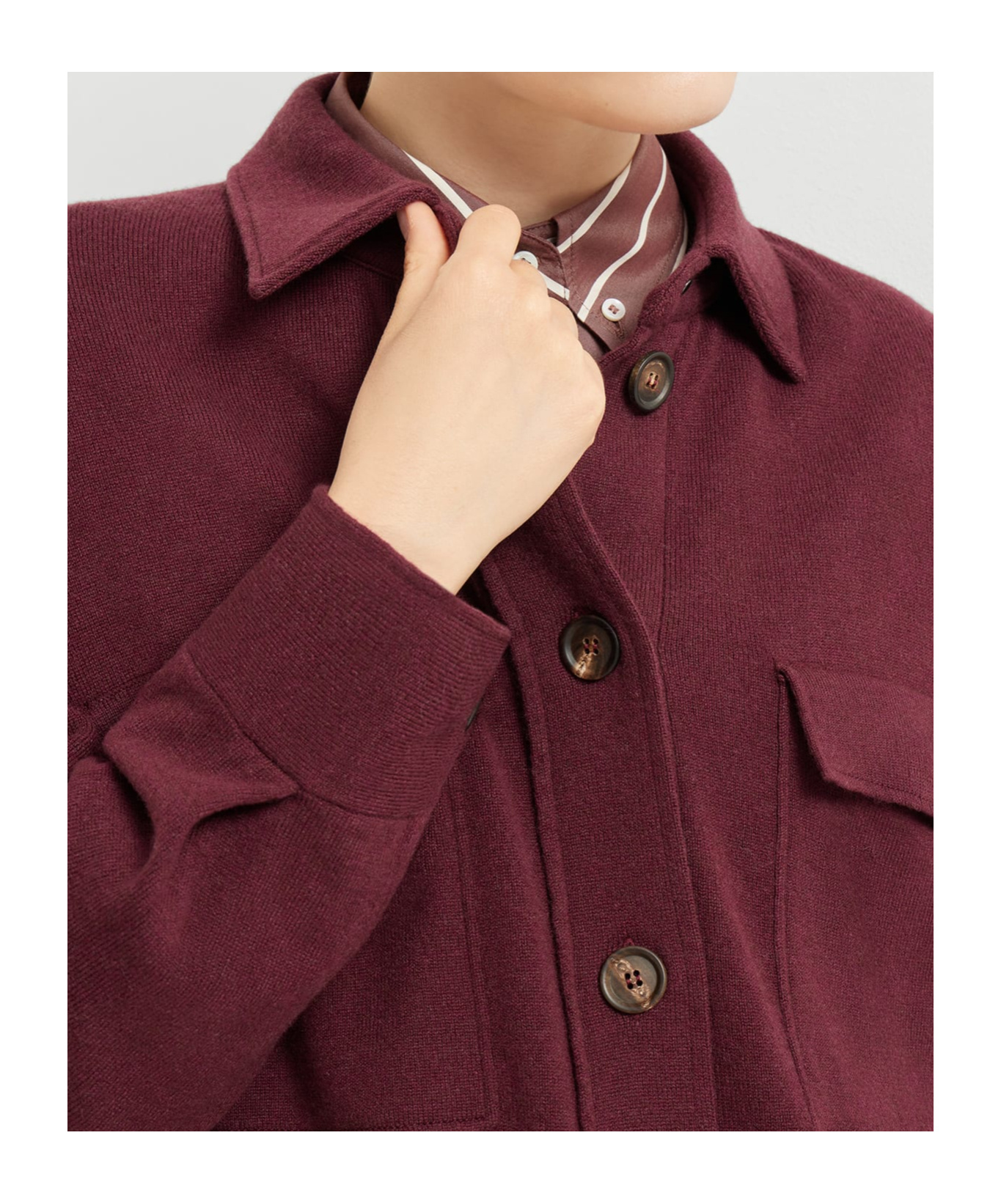 Brunello Cucinelli Lapel Long Sleeve Casual Jacket In Burgundy