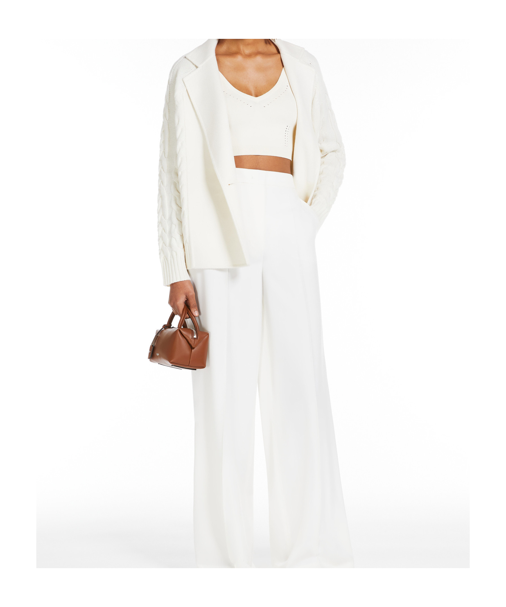 Shop Max Mara Micio Double-breasted Cable-knit Cardigan In White
