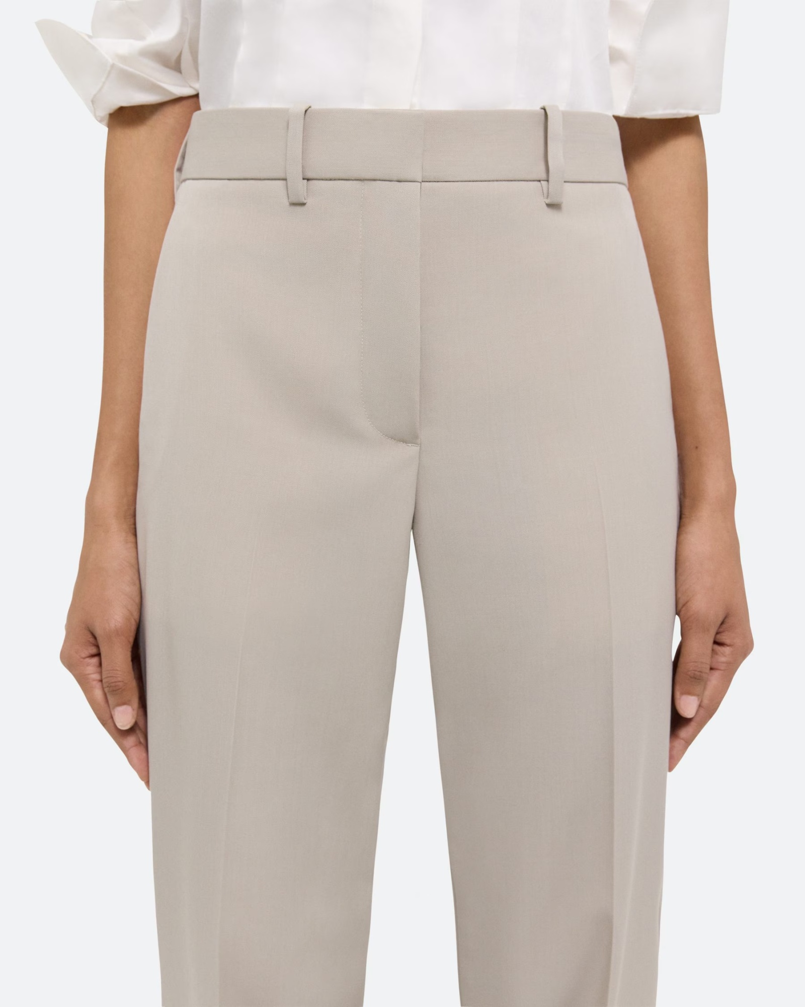 Helmut Lang Belt Ring Shearing Wool Dress Trousers In White
