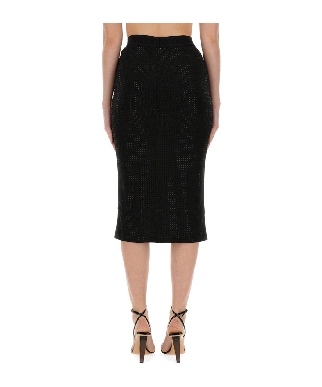 Versace Jeans Crystal-embellished Midi Skirt In Black