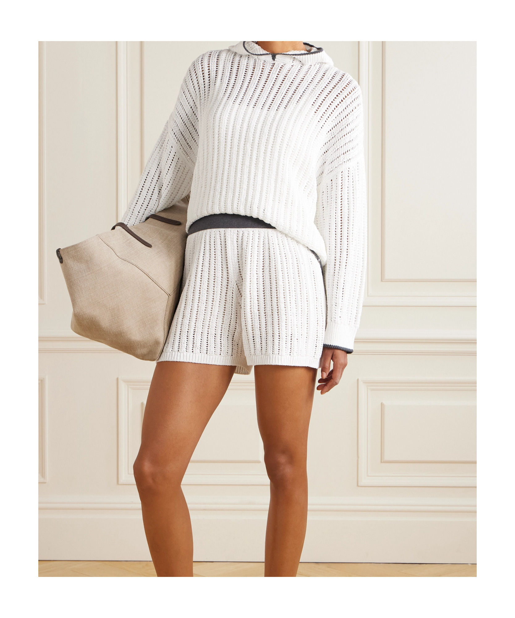Brunello Cucinelli Hollow Knitted Shorts In White