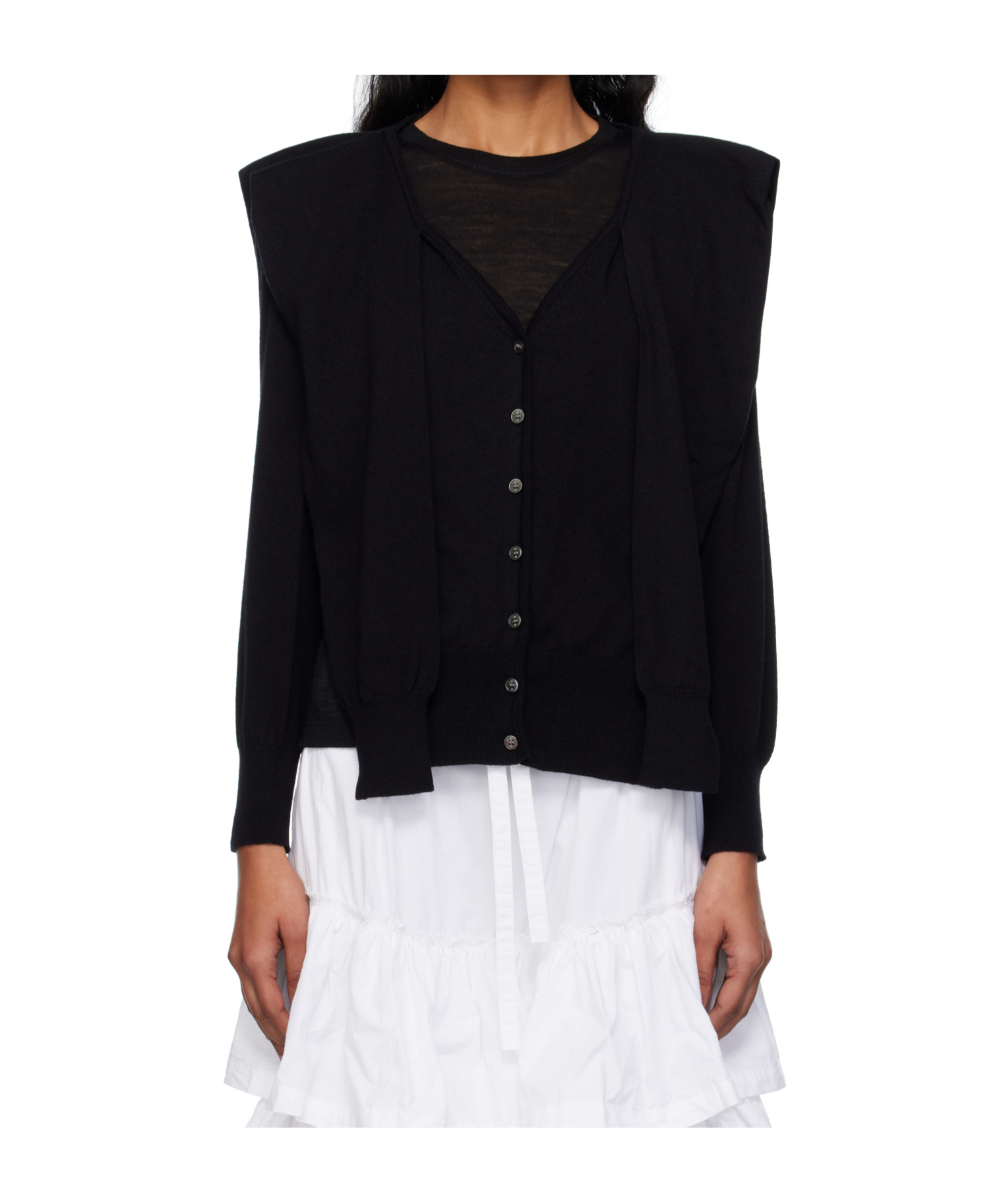 Open Yy Sleeve Layered Cardigan In Black
