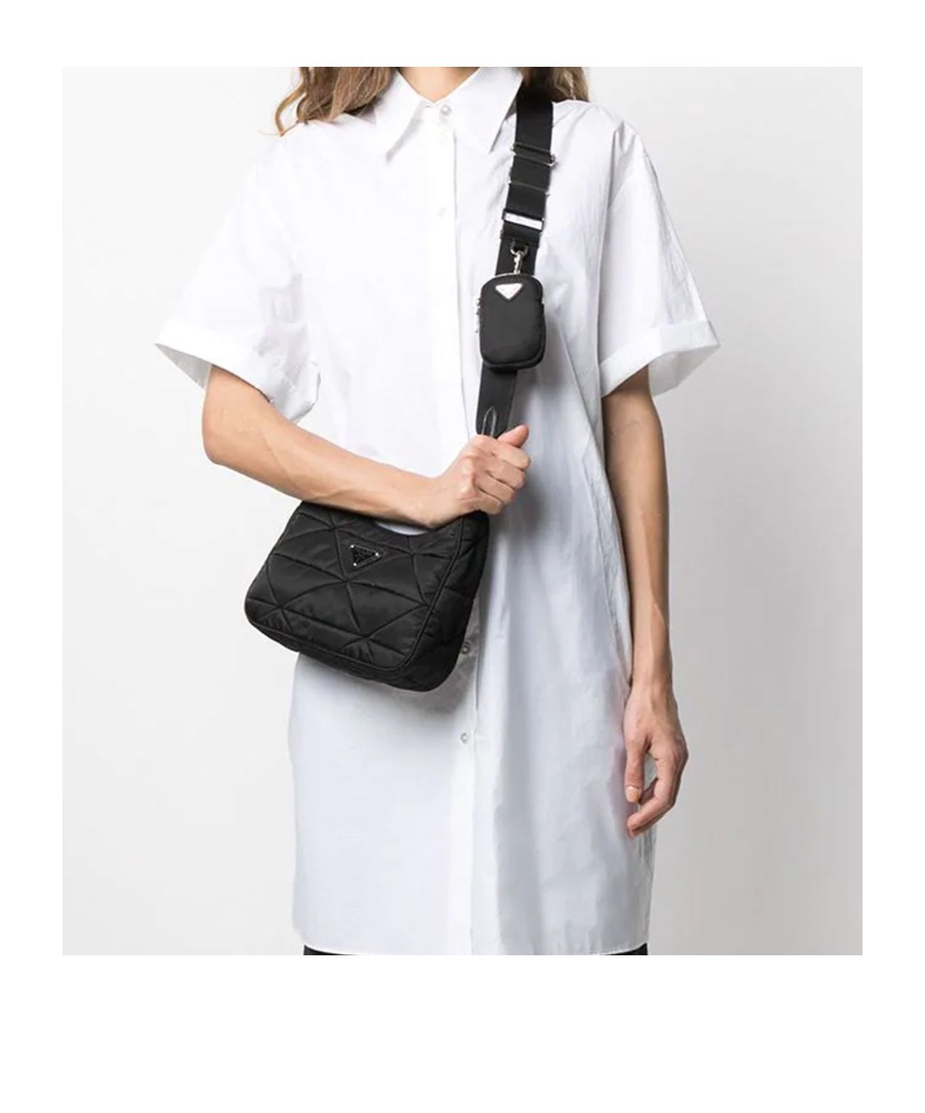 Prada Padded Re-nylon Shoulder Bag In Black
