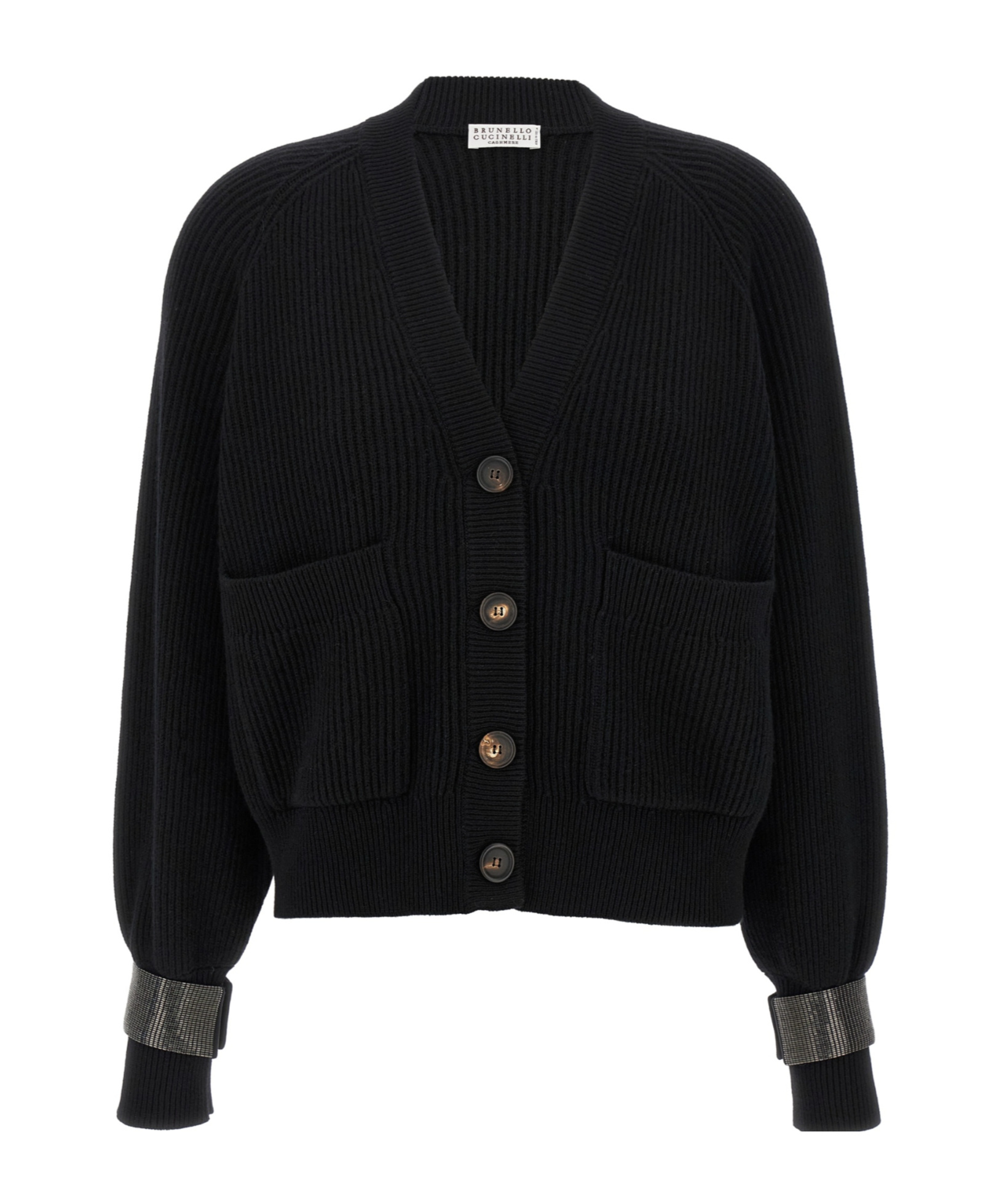 Brunello Cucinelli Ribbed Texture Cardigan With Contrasting Cuffs In Black