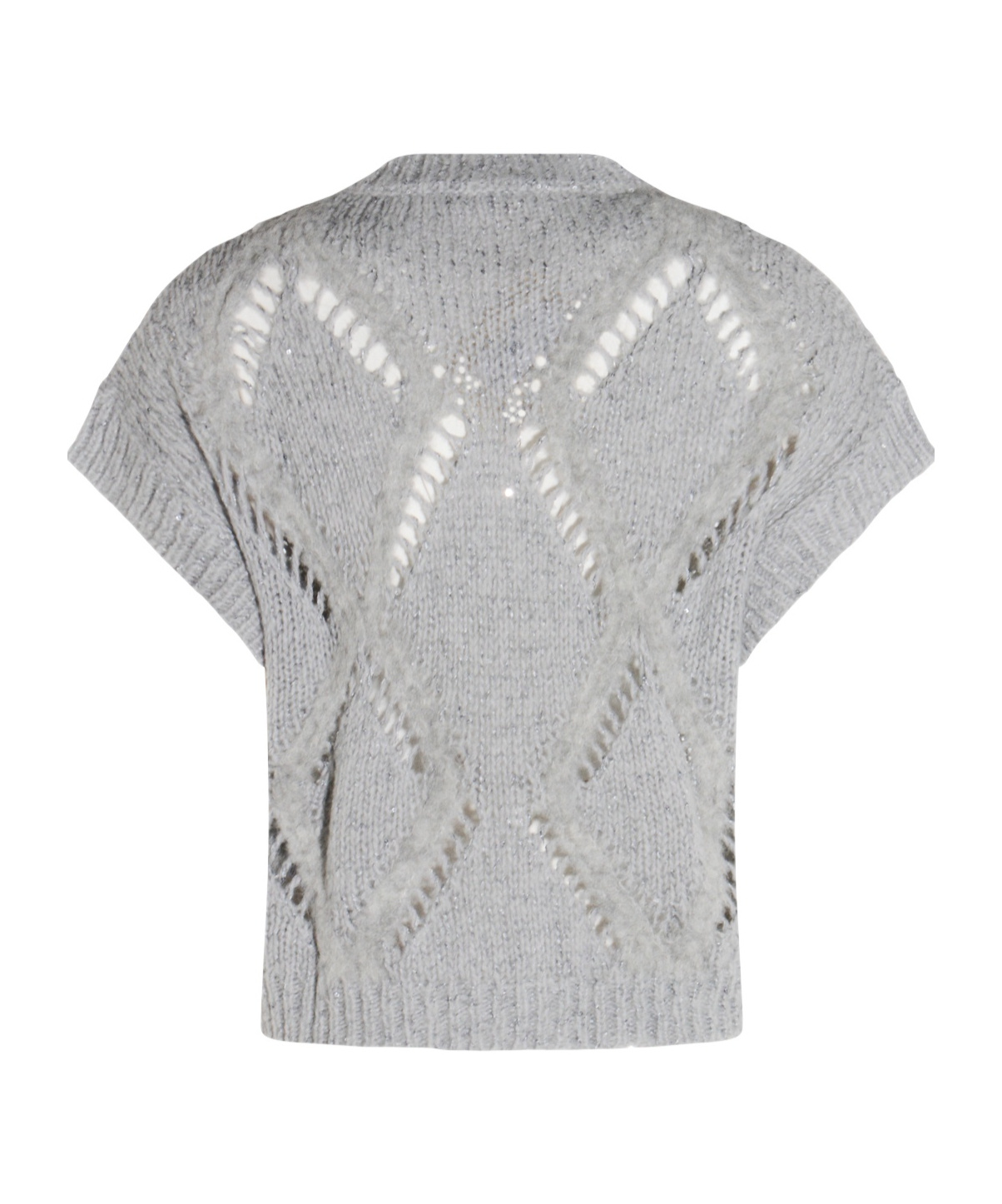 Antonelli Bohemian Mood Open-knit Cotton-blend Top In Gray