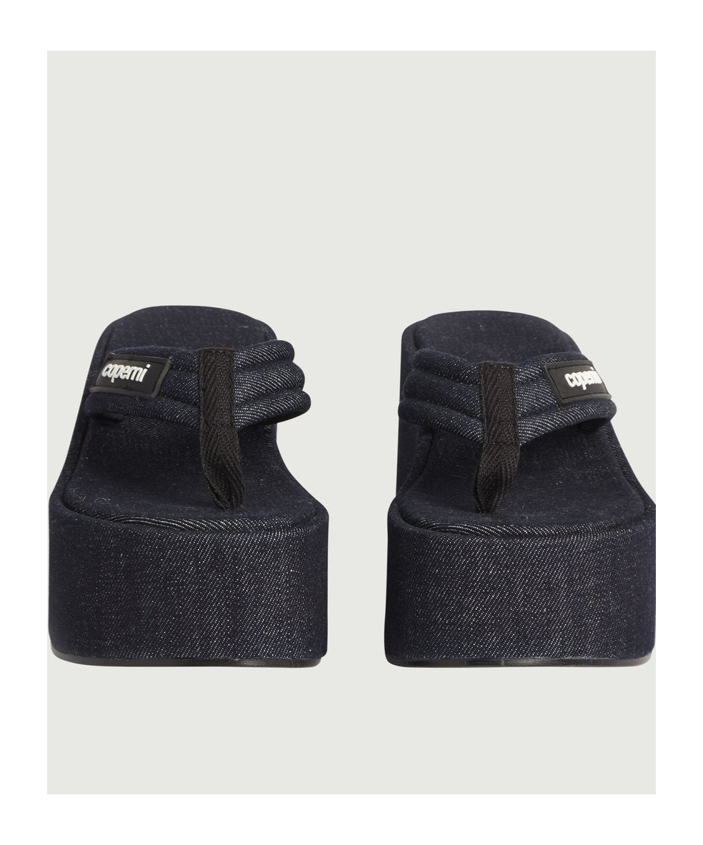 Coperni Blue Wedge Denim Sandals In Black
