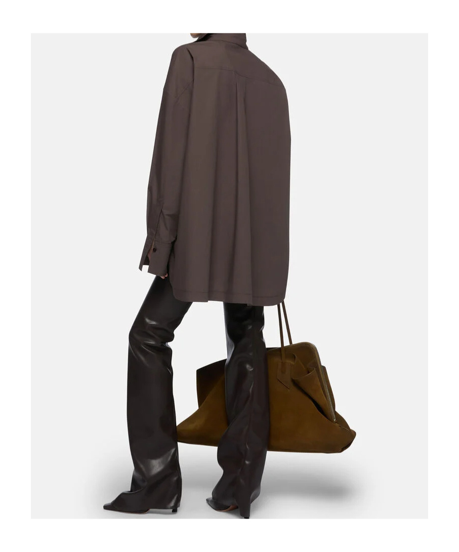 Attico Diana Oversized Cotton Poplin Shirt In Brown