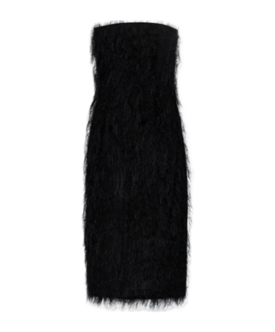 Ferragamo Fringed Strapless Midi Dress In Black