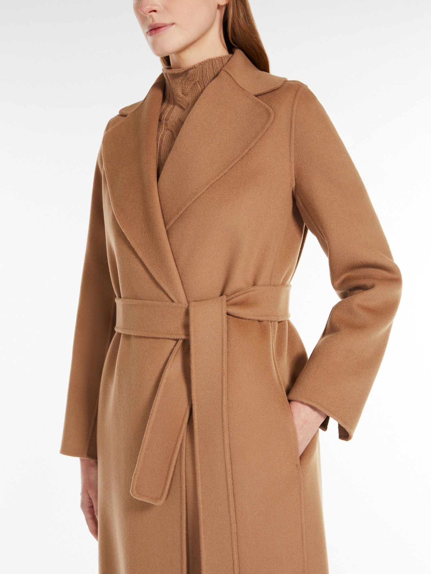 Max Mara Wool Broadcloth Midi Coat In Brown