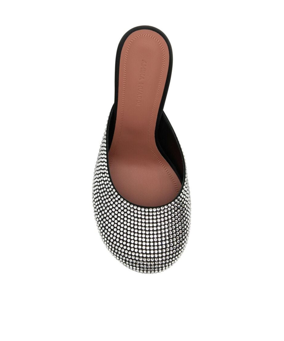 Amina Muaddi Embellished Satin Iris Mules In Black