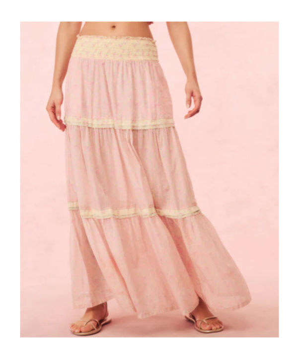 Loveshackfancy Phia Cotton Mixed Print Maxi Skirt In Taffy Twist