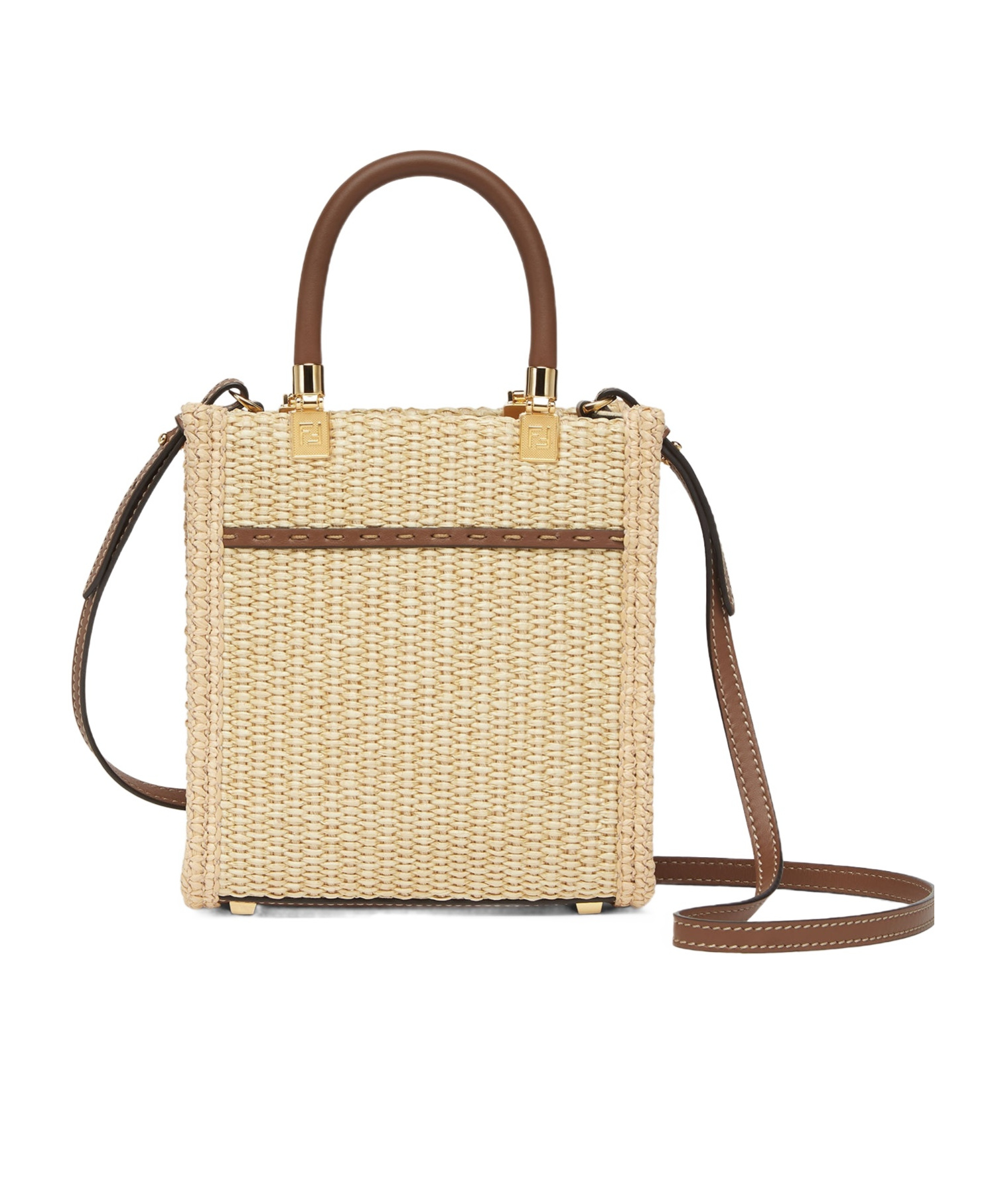 Fendi Mini Sunshine Straw Tote Bag In Nude