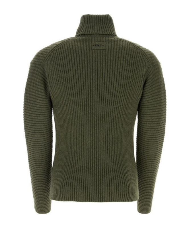 Kenzo High Turtleneck Embroidered Jumper In Green