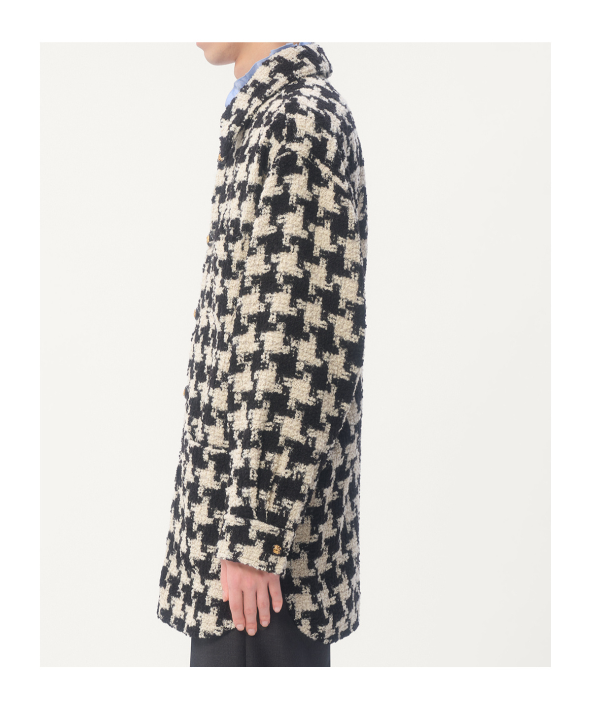 Valentino Wool Shirt Jacket With Pied De Coque Pattern In Ivory/black
