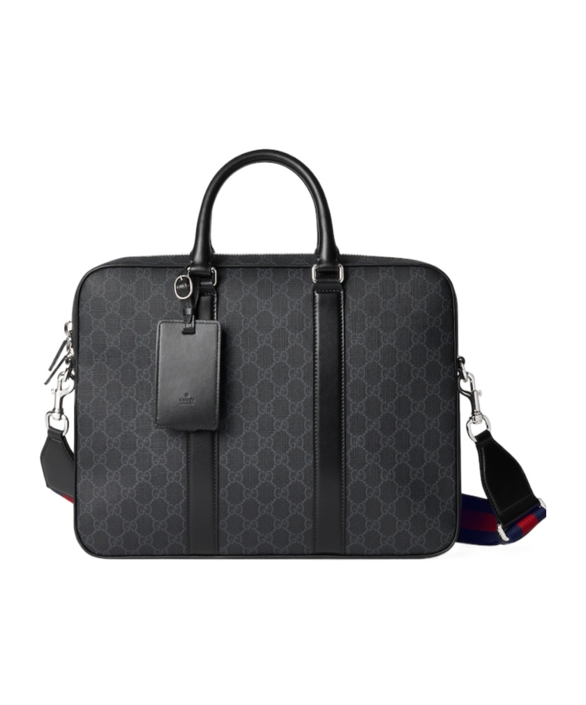 Gucci Gg Supreme Canvas Briefcase In Black