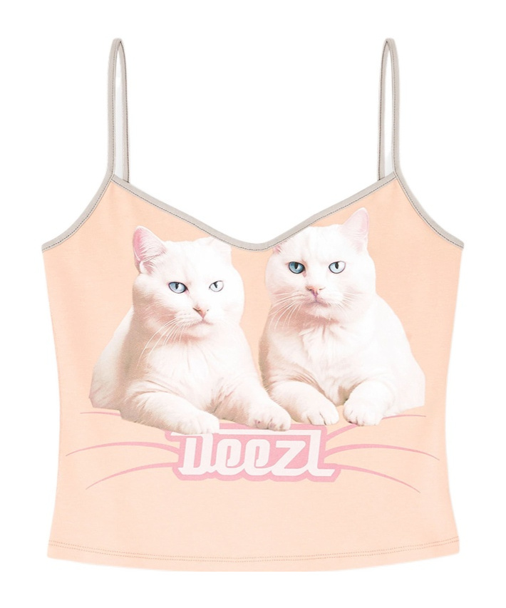 Diesel T-top R2 Cats Pink Cotton Jersey Tank Top In Pink