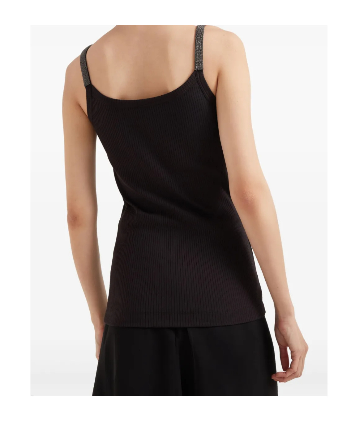 Brunello Cucinelli Stretch-cotton Precious Strap Tank Top In Black
