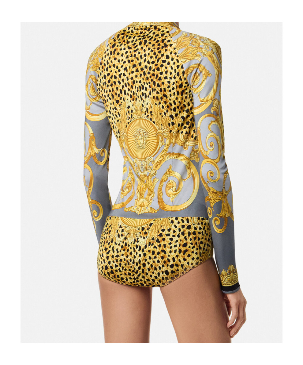 Versace Leopard-printed Draped Bodysuit In Multi