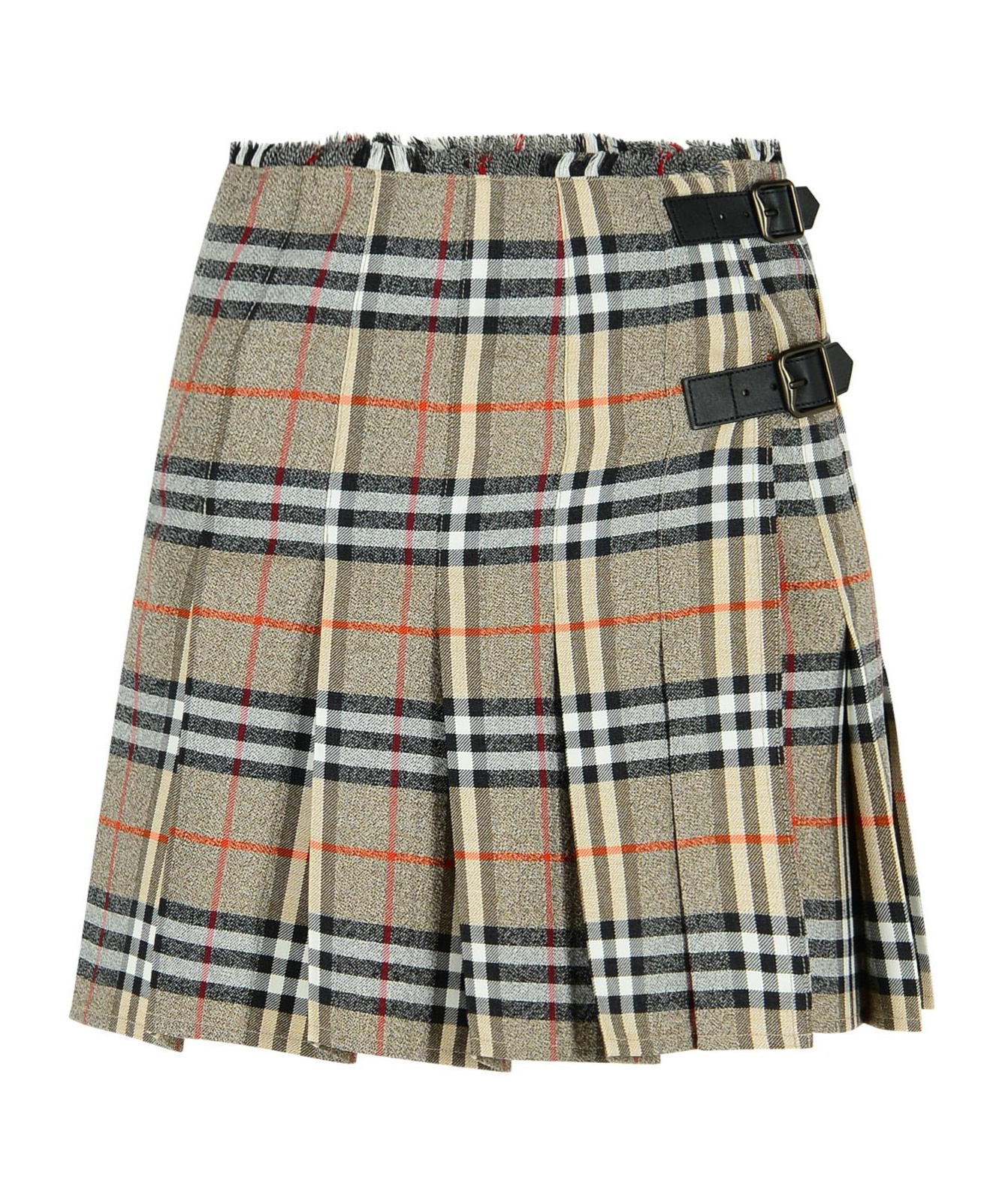 Burberry Womens Check-print Pleated Wool Mini Skirt Crater Dk Charcoal C In Gray