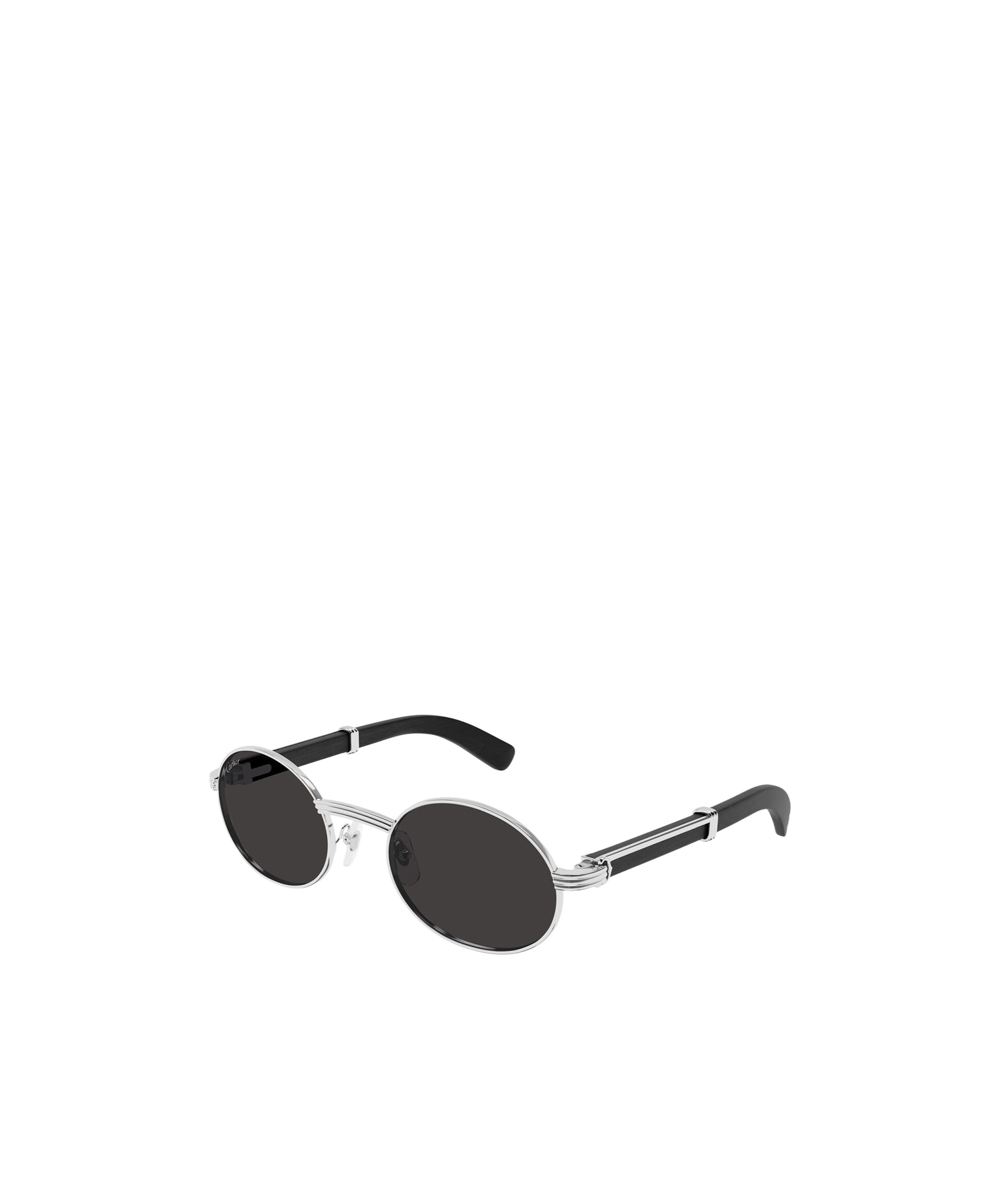 Cartier Geometric Frame Sunglasses In Silver With Real Black Wood