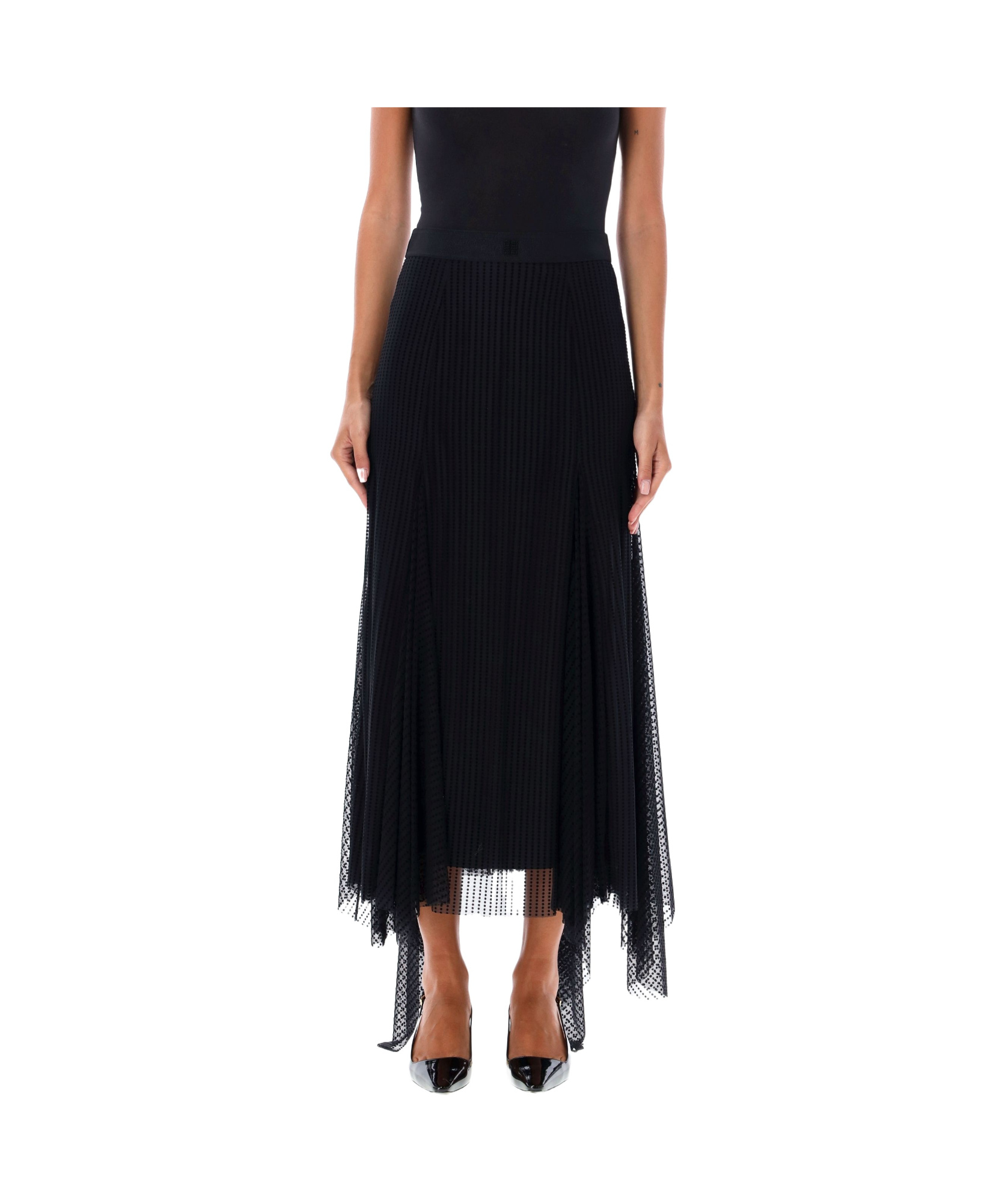 Givenchy Asymmetric Polka Dots Skirt In Tulle In Black