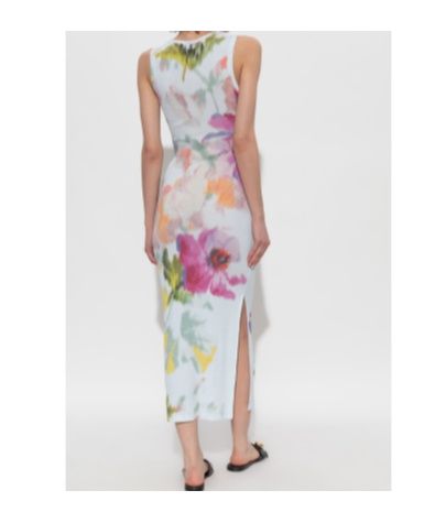 Loewe Ribbed Floral-print Silk And Cotton-blend Jersey Midi Dress In Multi