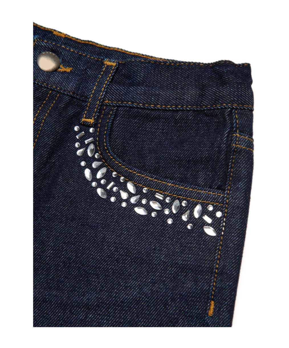 Marni Dark Denim Shorts With Rhinestones In Blue