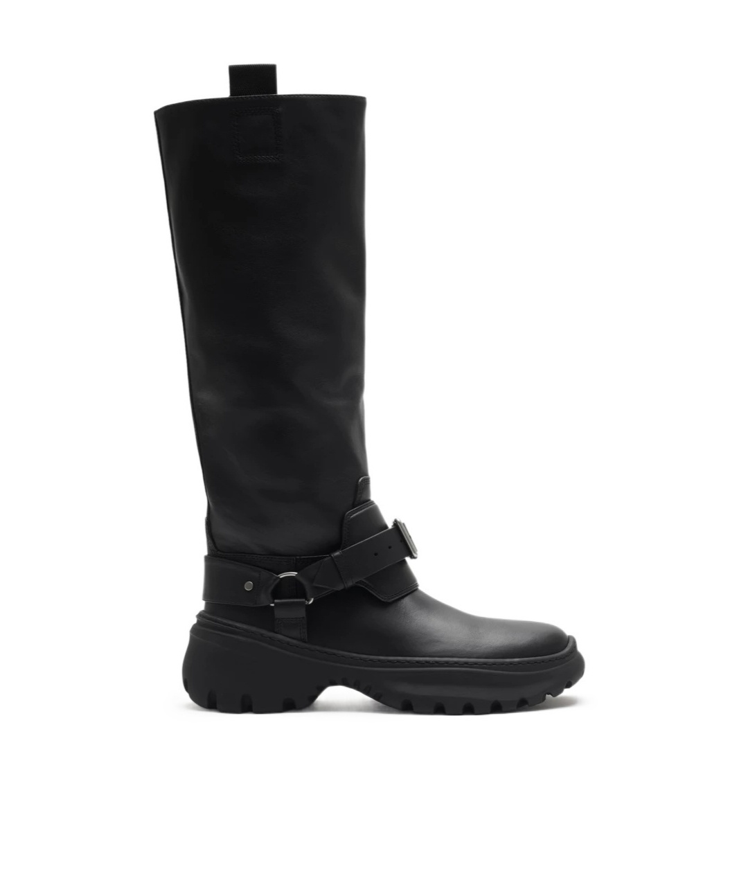 Burberry Leather Buckled Tall Boots In Black