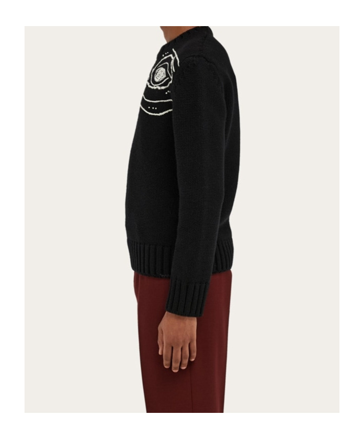 Ferragamo Embroidery Round-neck Sweater In Black