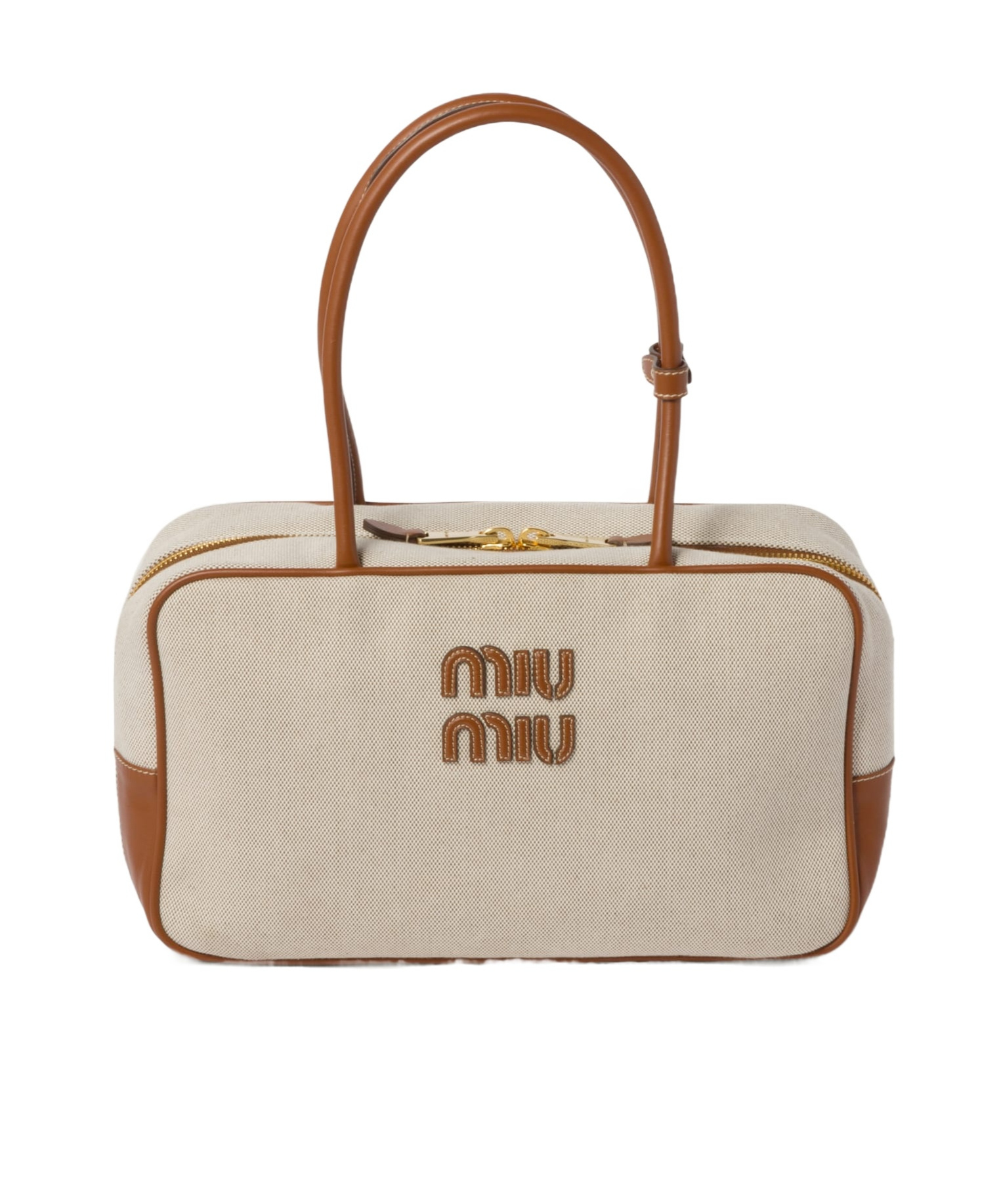 Shop Miu Miu Beau Canvas And Leather Bag