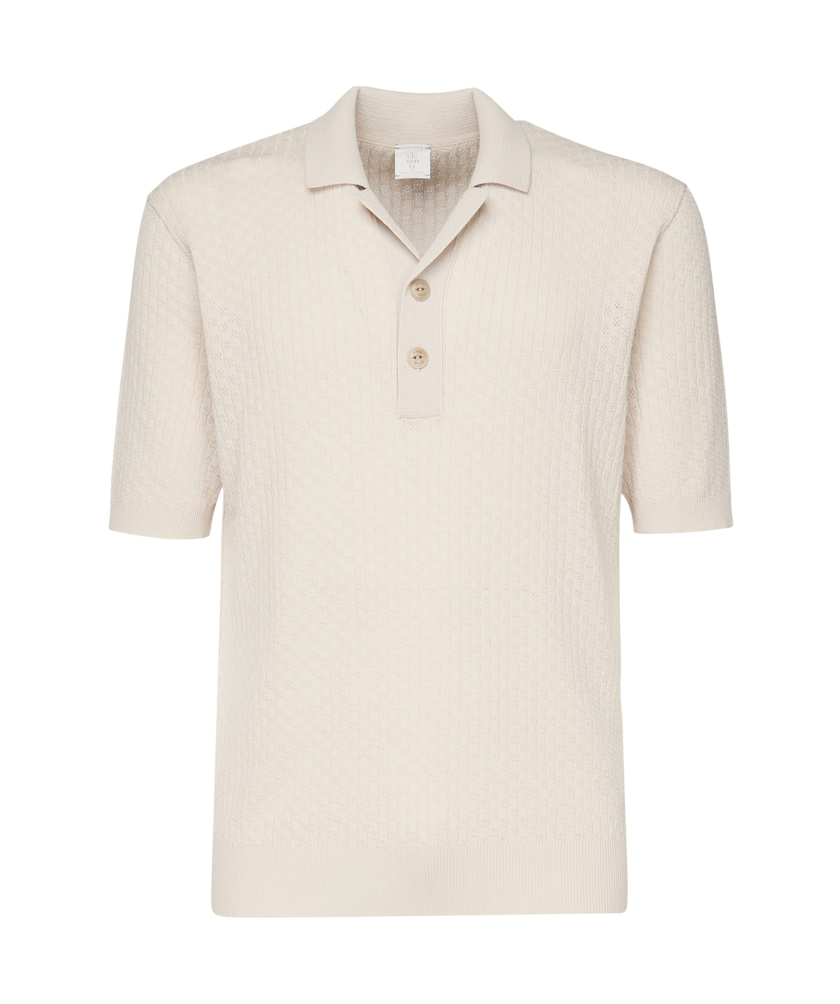 Eleventy Textured Cotton Polo With Ribbed Collar In White