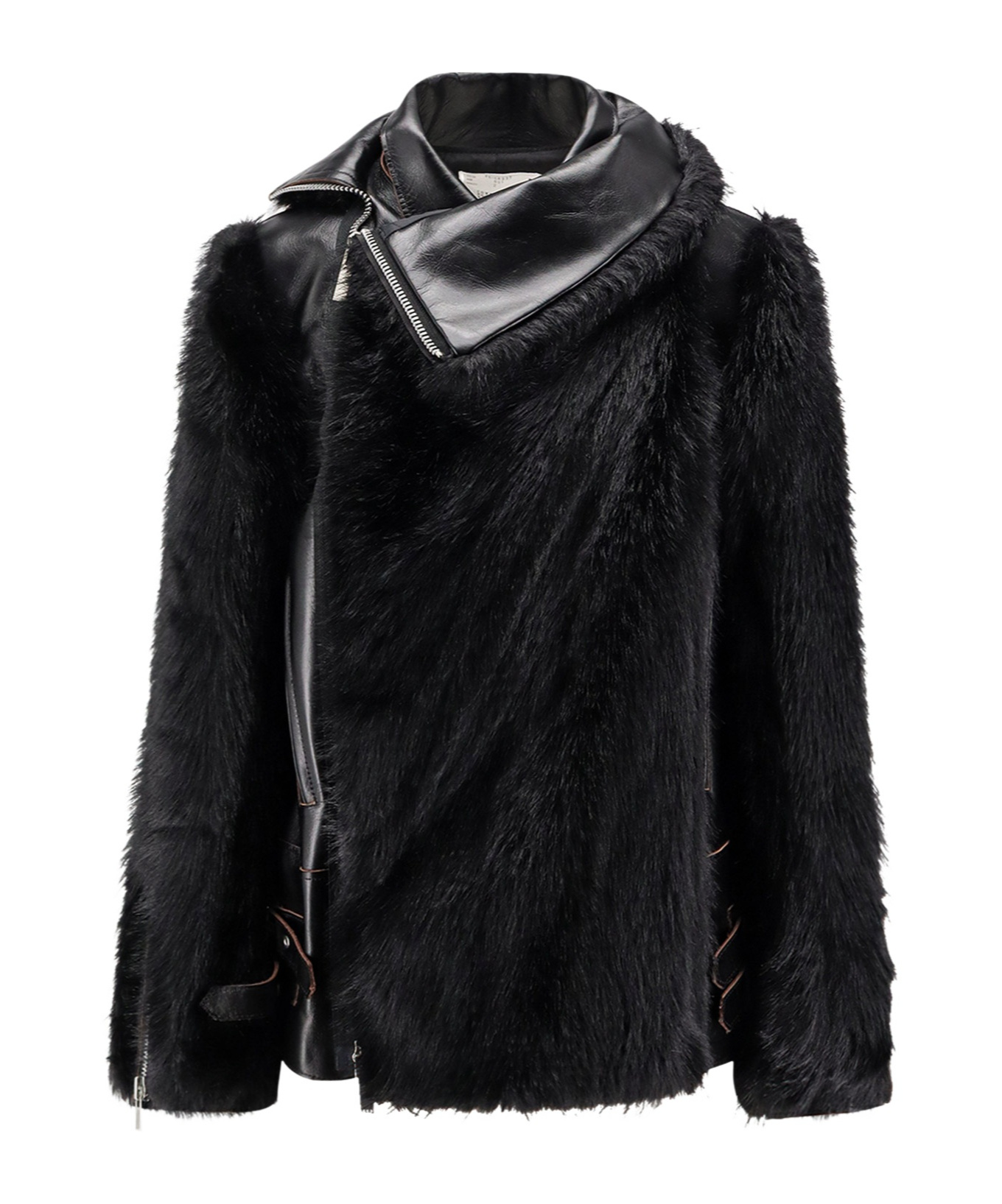 Sacai Leather Jacket With Adjustable Side Straps In Black