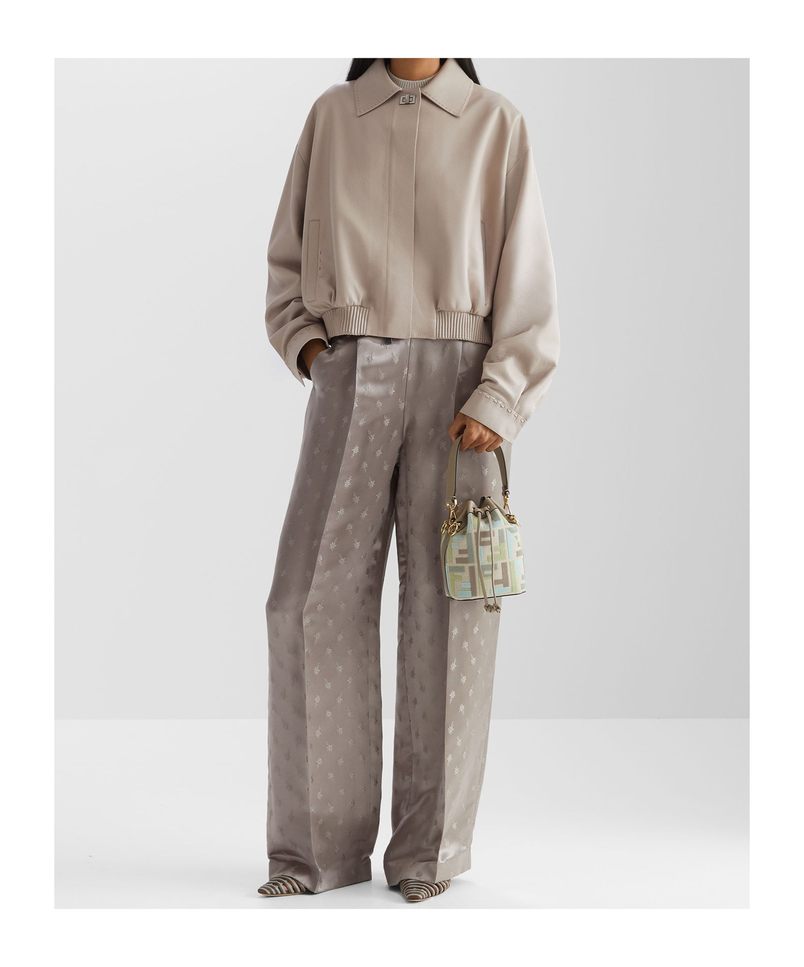 Fendi Brown Silk Pants In Nude