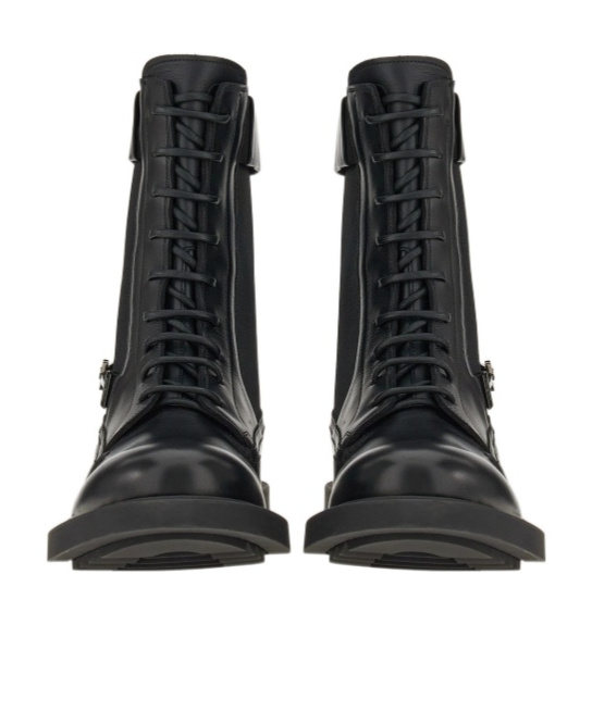 Ferragamo Leather Combat Boots In Black