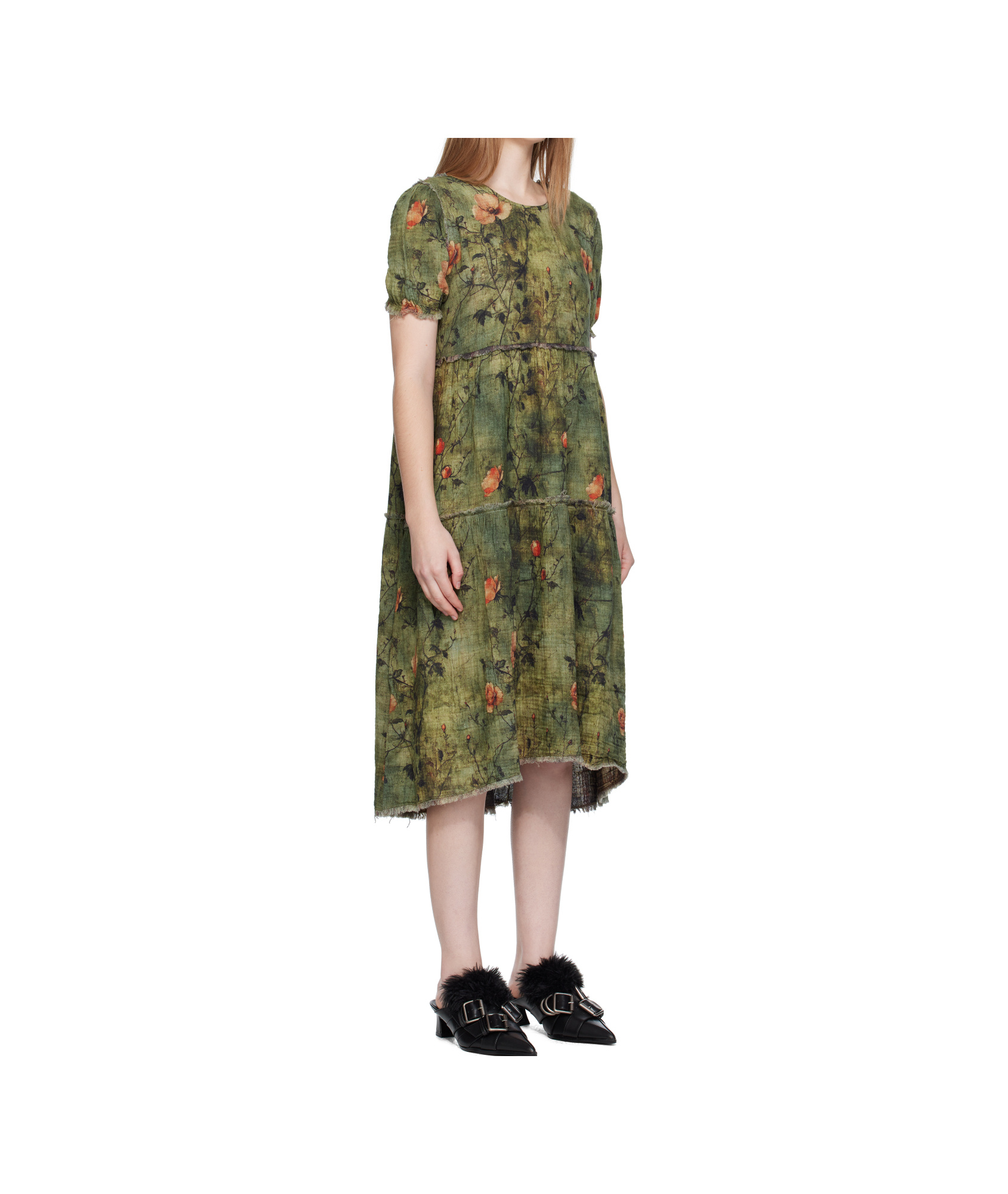 R13 Green Shredded Relaxed Reversible Midi Dress In Green