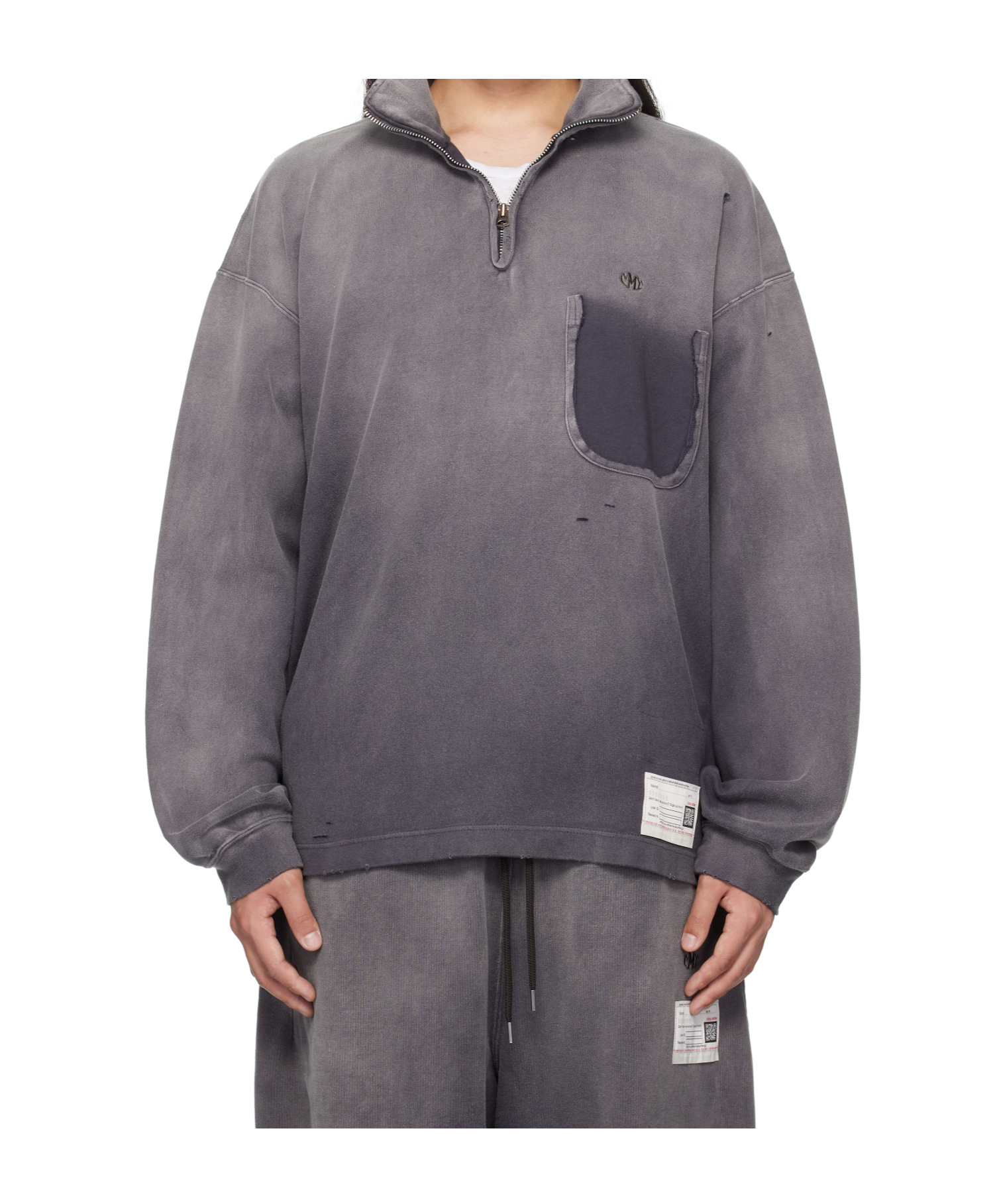 Miharayasuhiro Black Sun Faded Quarter Zip-up Sweatshirt In Gray