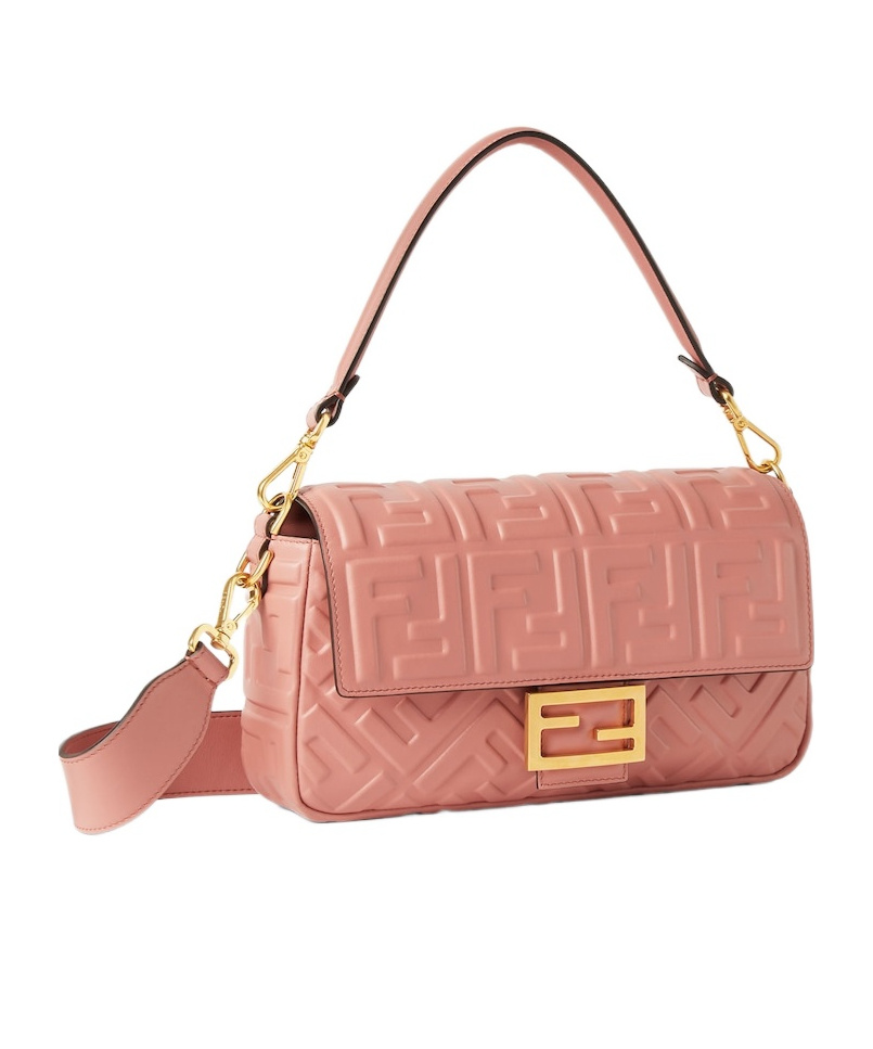 Fendi Medium Quilted Baguette Shoulder Bag With Ff Logo In Pink
