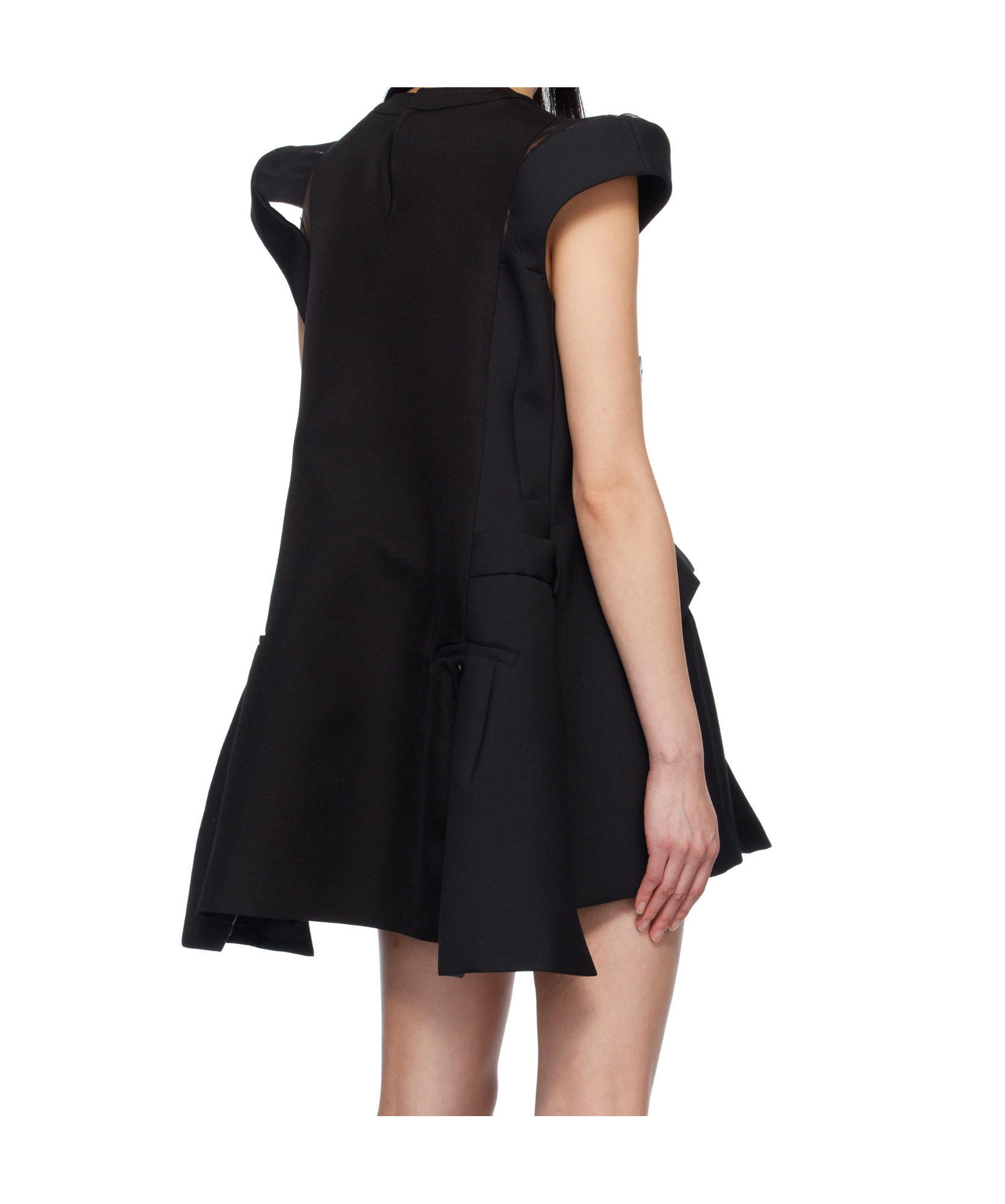 Sacai Short Sleeve Mixed Media Blazer Dress In Black