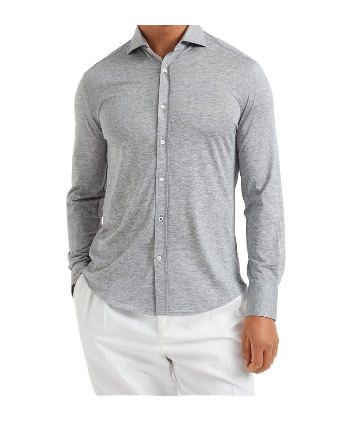 Brunello Cucinelli Long Sleeve Button-down Collar Cotton Shirt In Gray