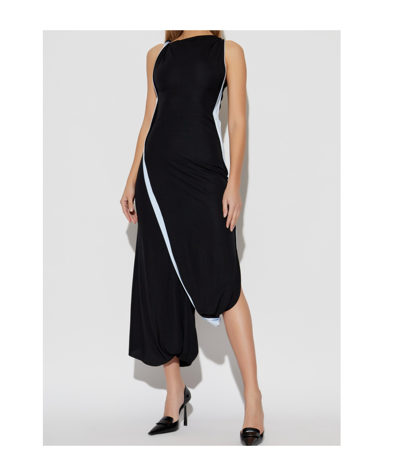 Victoria Beckham Twist Double Layer Sleeveless Jersey Dress In Black