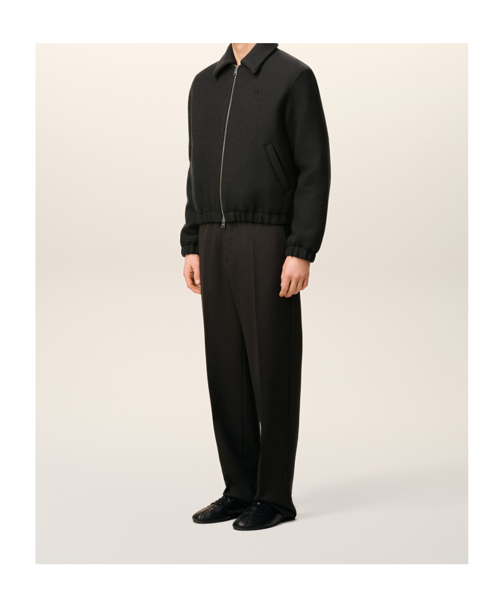 Ami Alexandre Mattiussi Corduroy Texture Jacket With Elasticated Cuffs And Hem In Black