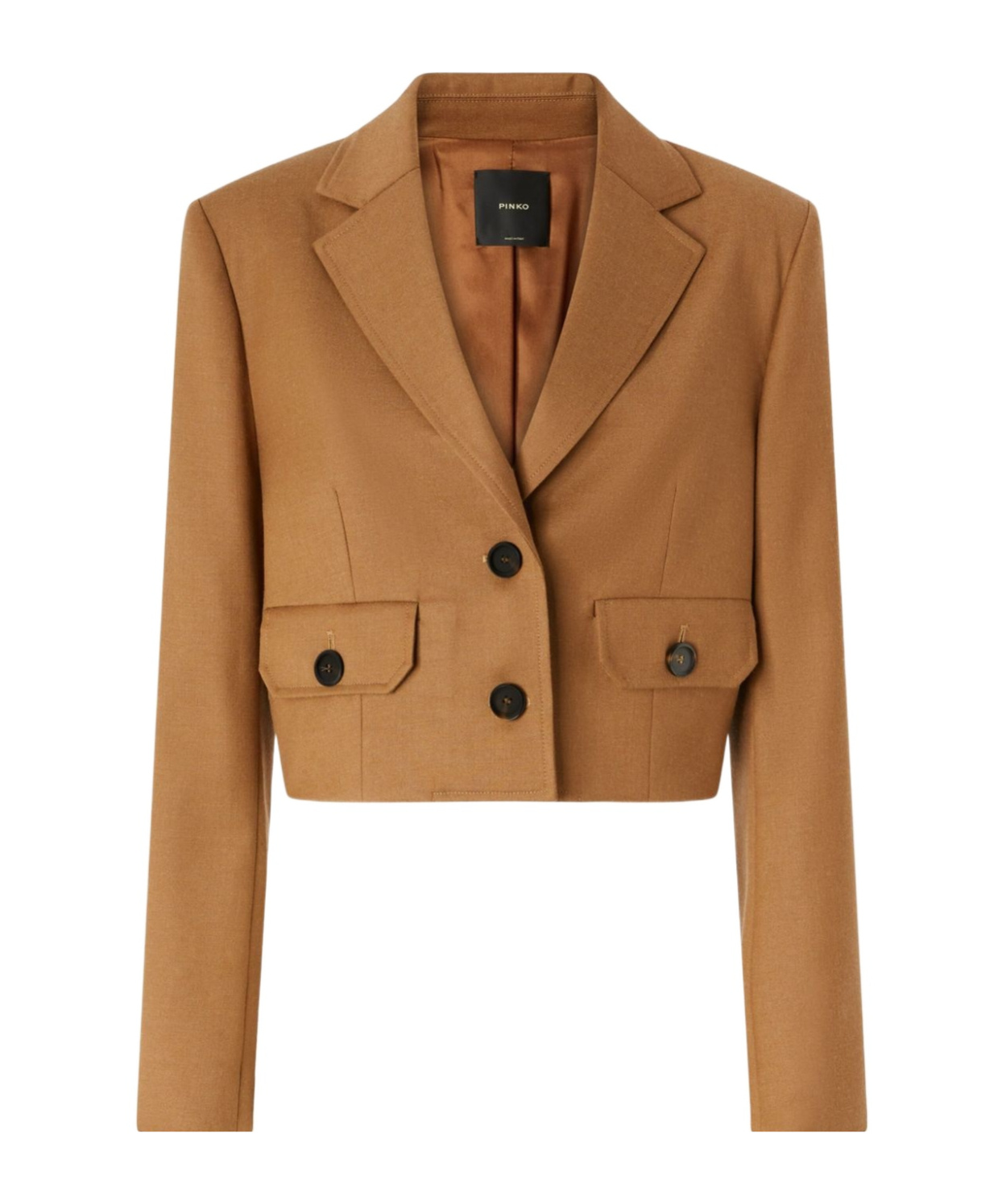 Pinko Vivona Short Beige Single-breasted Blazer In Brown