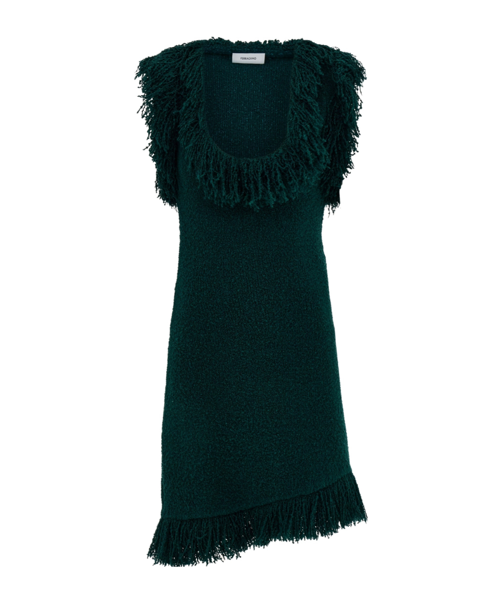 Ferragamo Mini Dress With Fringe Detail In Green