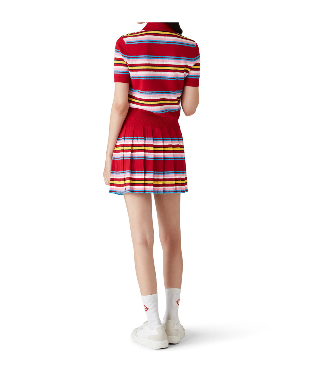 Casablanca Striped Cropped Polo With Ribbed Hem In Multi