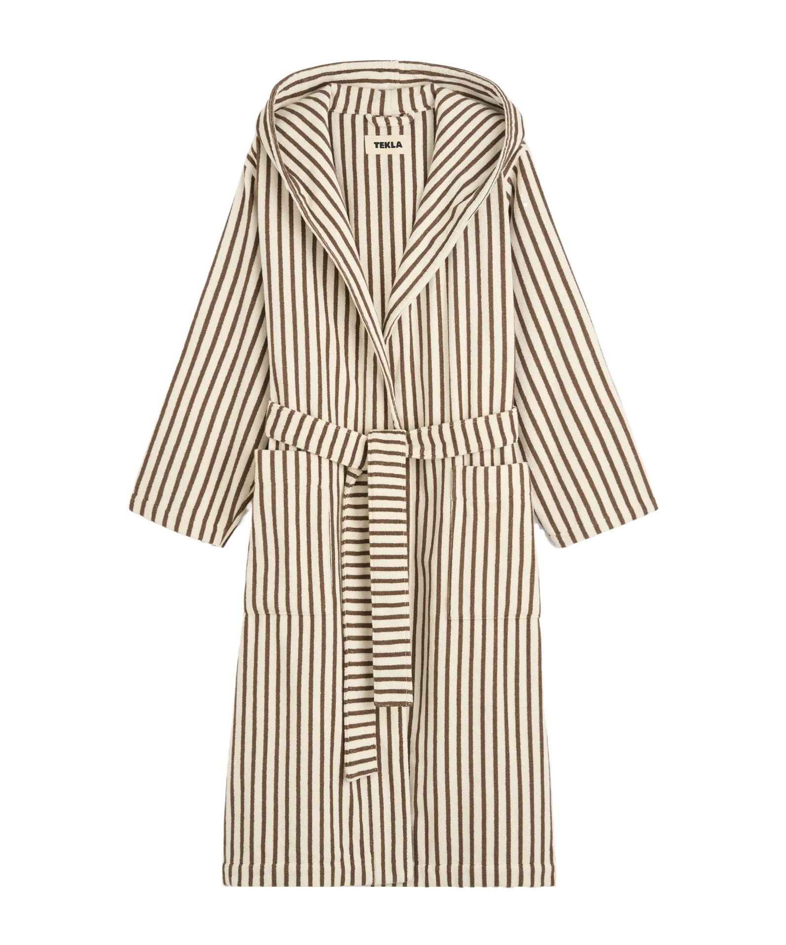 Tekla Womens Kodiak Stripes Hooded Striped Organic-cotton Robe In Brown