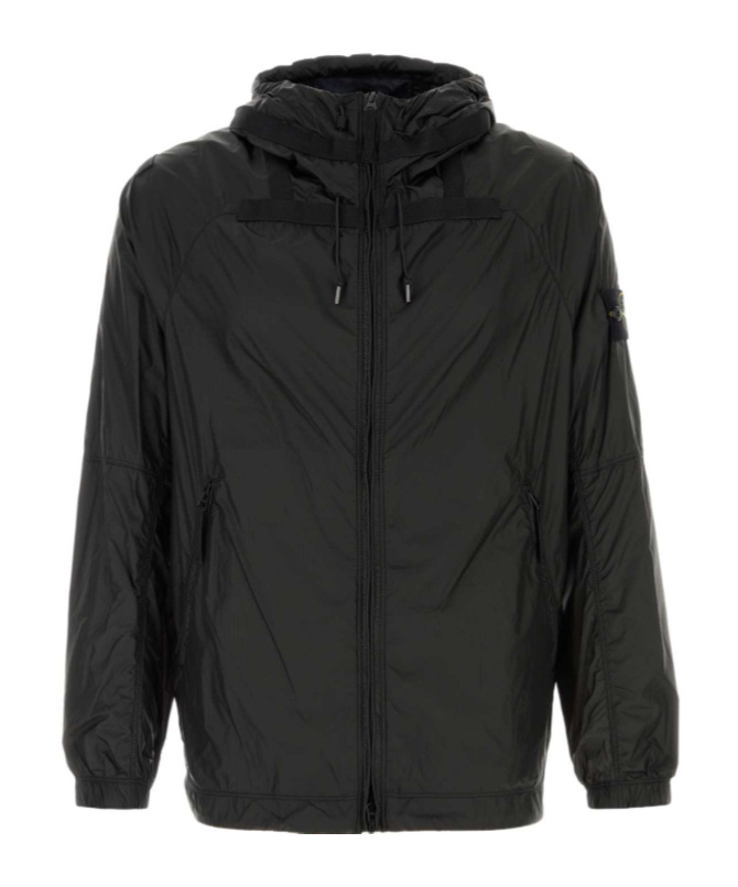 Stone Island Nylon Windbreaker With Hood And Pockets In Black