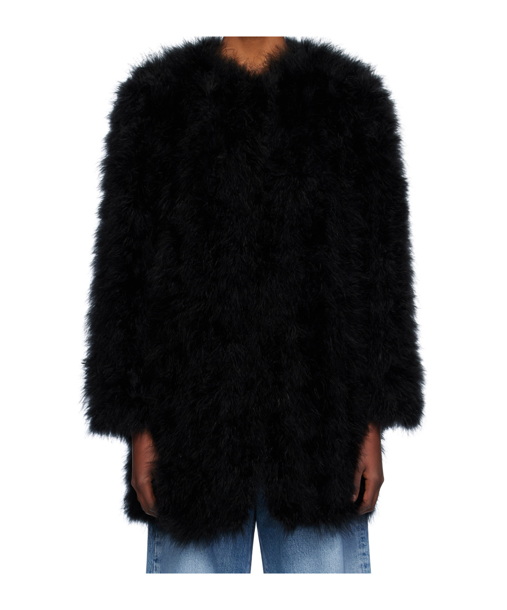 Shop Yves Salomon Feather Round-neck Casual Coat In Black